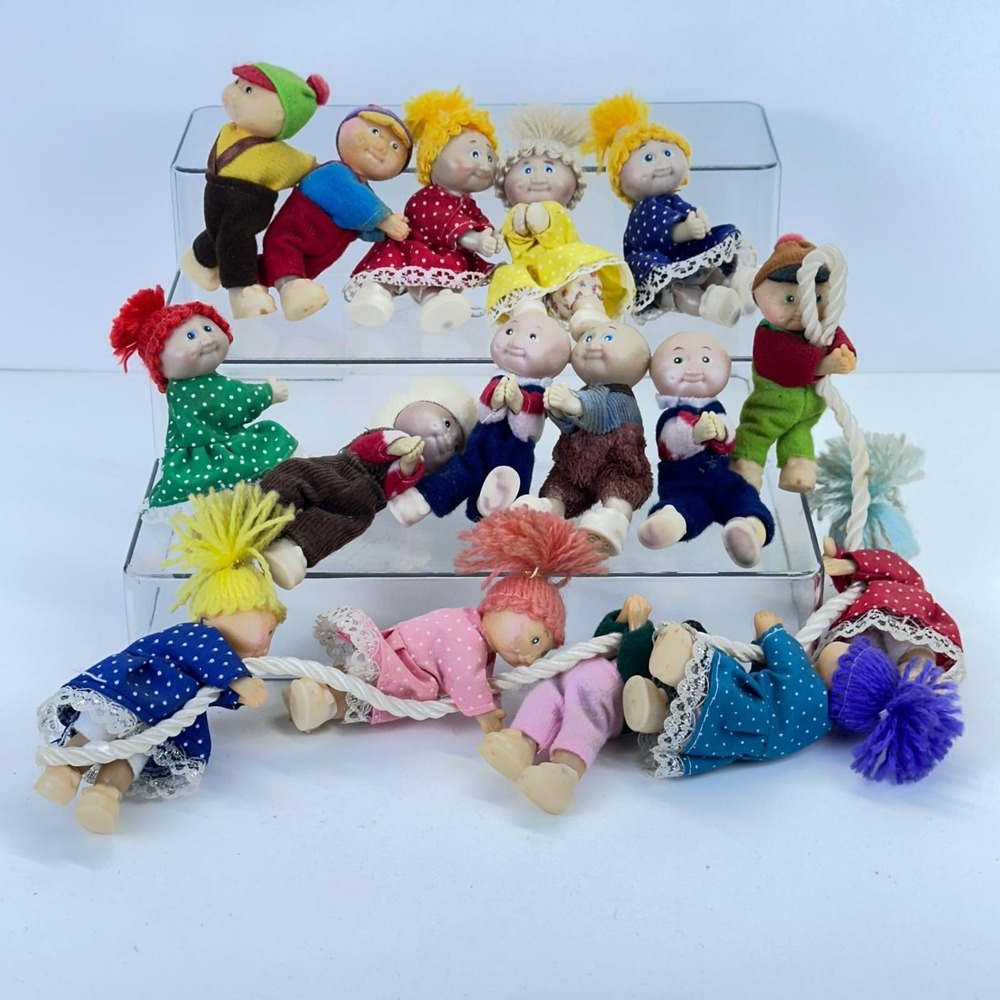 Vintage Miniature Doll Lot PVC Soft Body Yarn Hair Rope Climbers Praying Figures